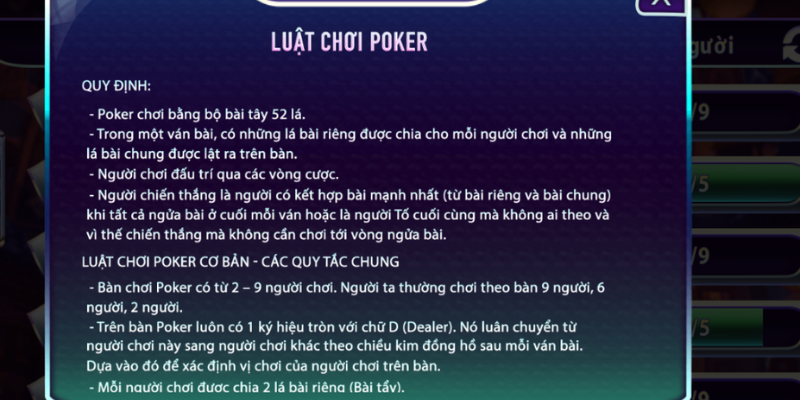luật chơi poker 789Club